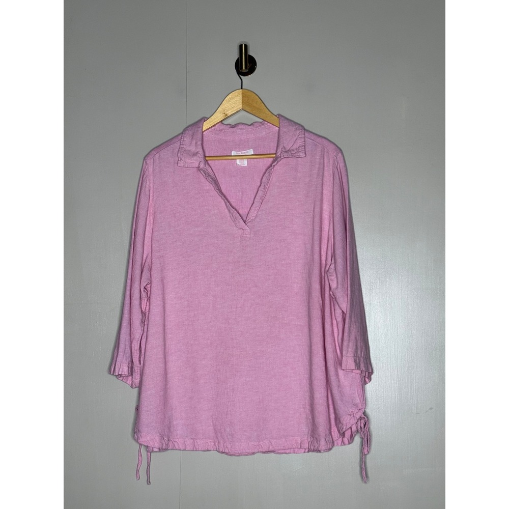 Isaac Mizrahi New York Pink Linen Blend Side Tie Tunic Top Size 2X